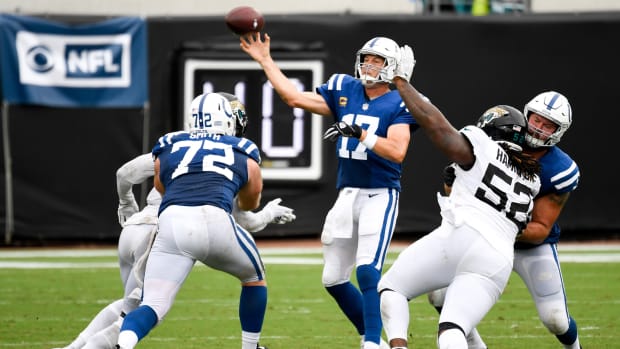 Indianapolis Colts quarterback Philip Rivers passes during Sunday's road loss at Jacksonville.